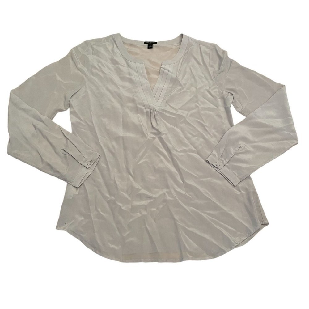 Ann Taylor Light Gray Split Neck Silk Tunic Size Small
